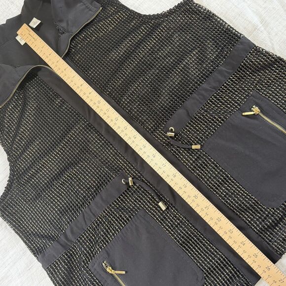 Chico's Zenergy Neema Mesh Foil Front Vest 2 Large 12 Gold Black Full Zip Cinch - Picture 15 of 16